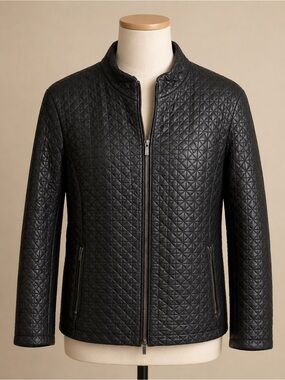 Quilted Black Leather Jacket - Women's Zip Front